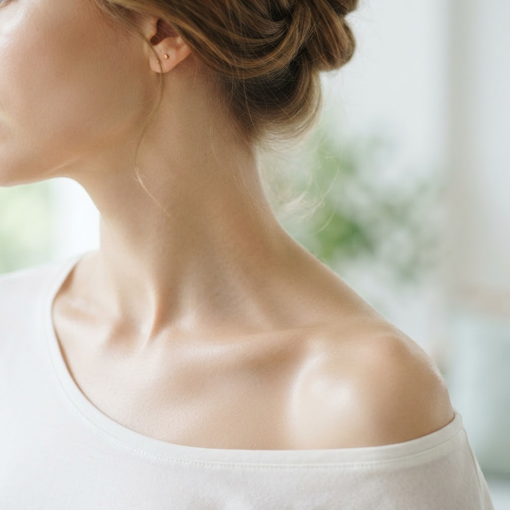 Smooth, clear skin on the neck and shoulder